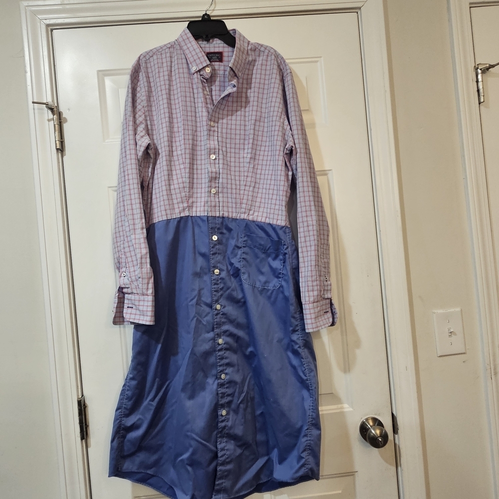 UNTUCKit Pink and Blue Plaid Shirt Dress Size Large Slim Fit Western Cabin {Bx3}